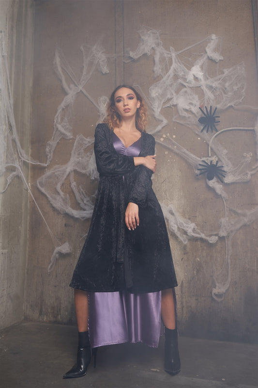 Crushed Velvet Open Front Tie Jacket - Absolute Fashion 2020