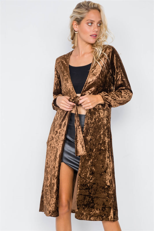 Crushed Velvet Open Front Tie Jacket - Absolute Fashion 2020