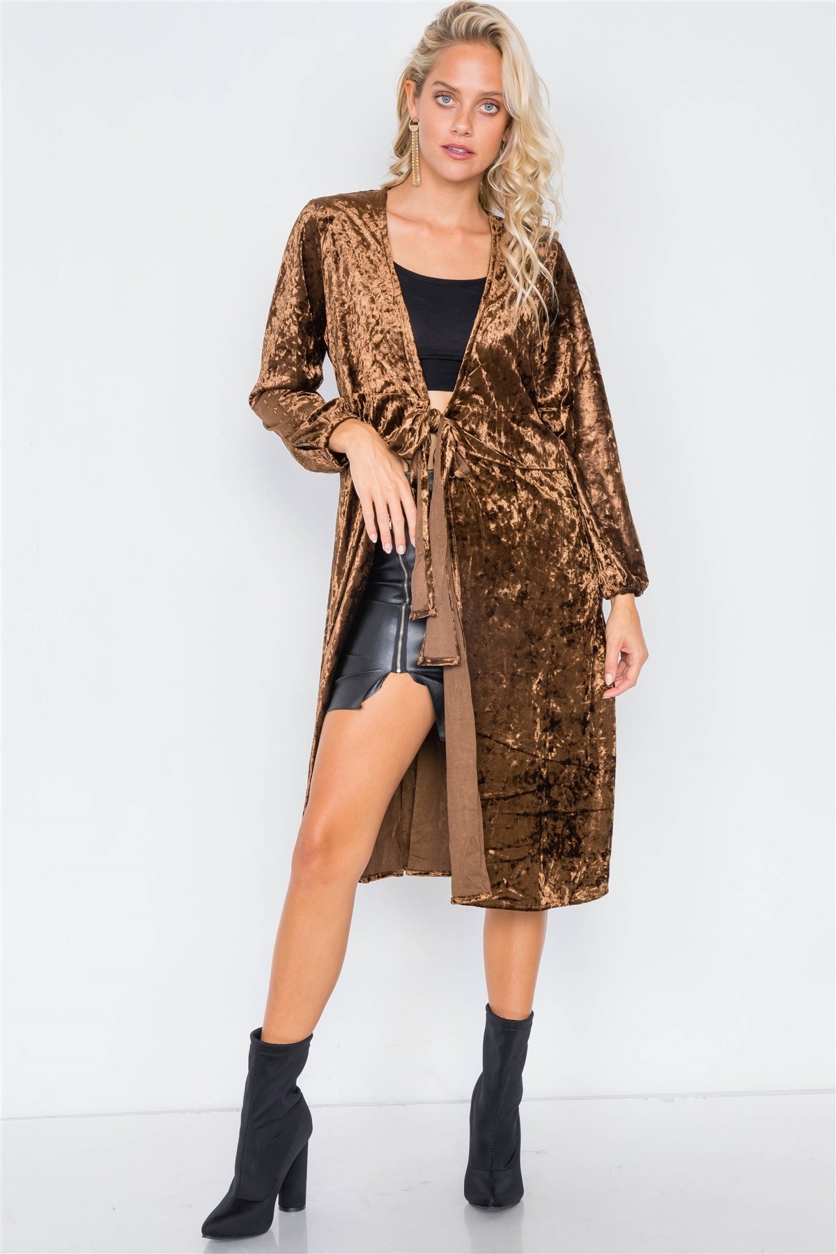 Crushed Velvet Open Front Tie Jacket - Absolute Fashion 2020