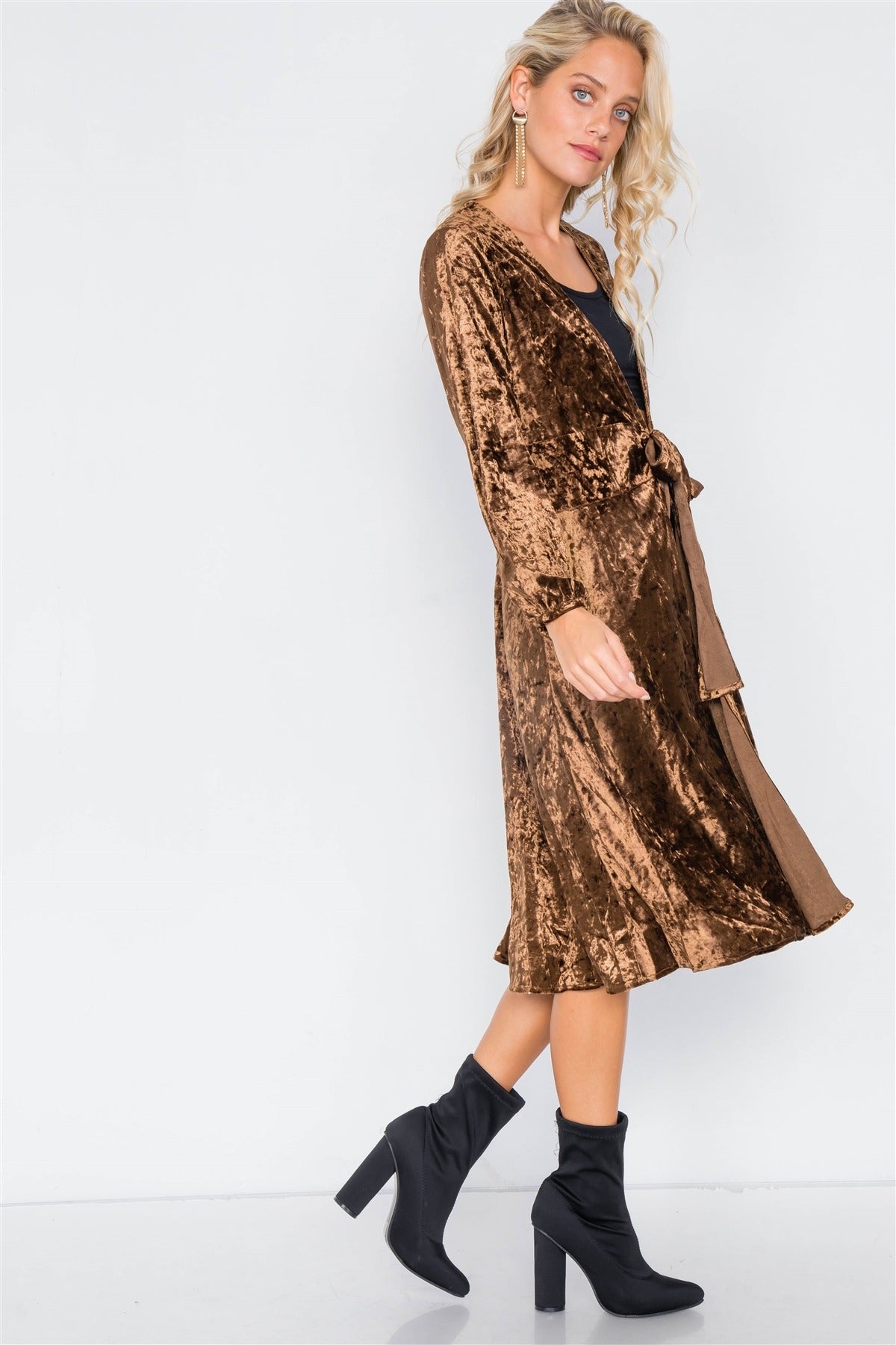 Crushed Velvet Open Front Tie Jacket - Absolute Fashion 2020