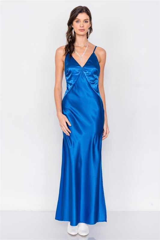 Satin Elegant Double Slit Sleeveless Maxi Dress - Absolute Fashion 2020