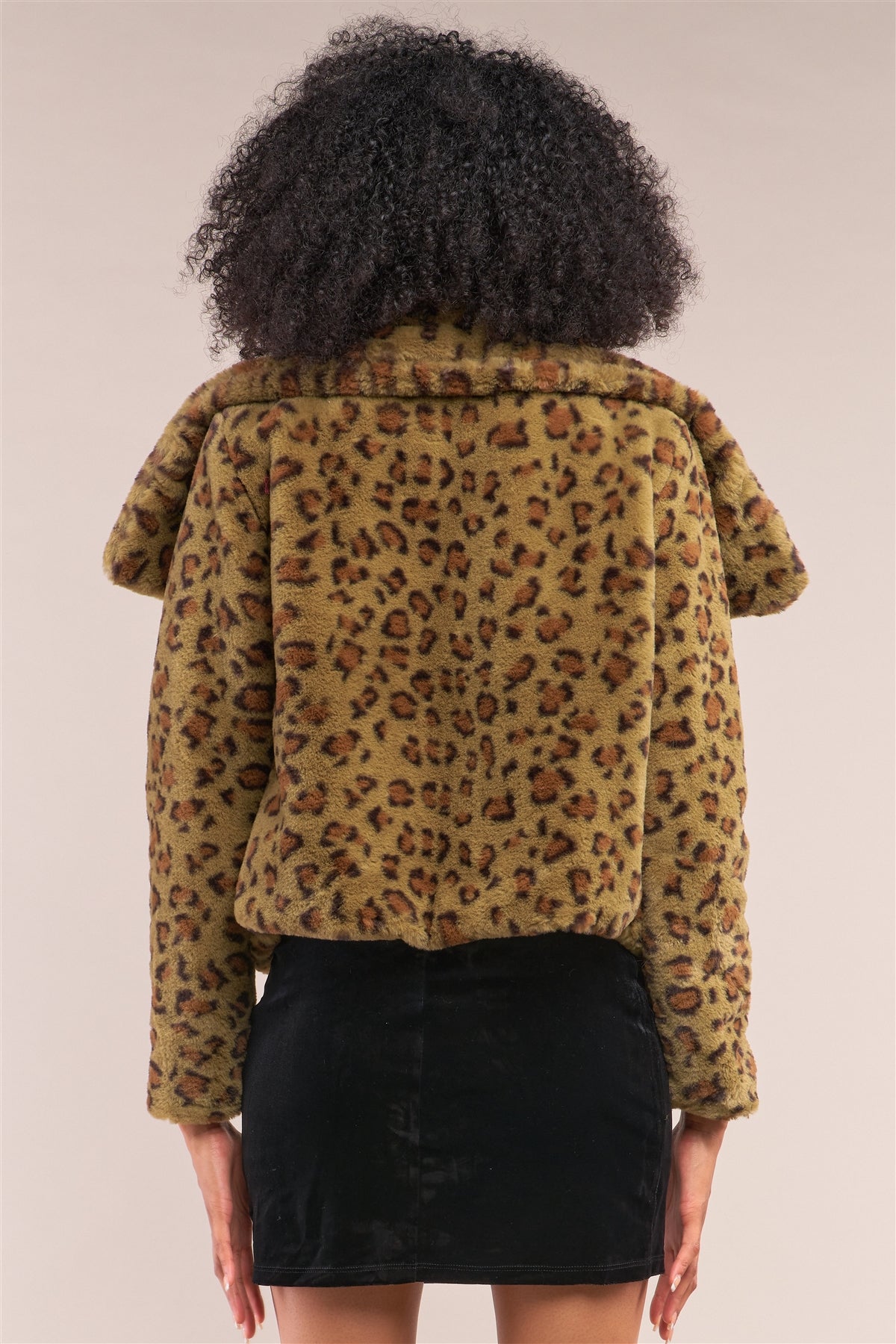 Green Leopard Print Faux Fur Open Front Oversized Collar Jacket - Absolute Fashion 2020