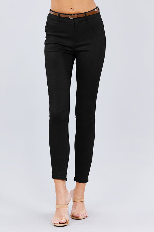 Belted Textured Long Pants - Absolute Fashion 2020