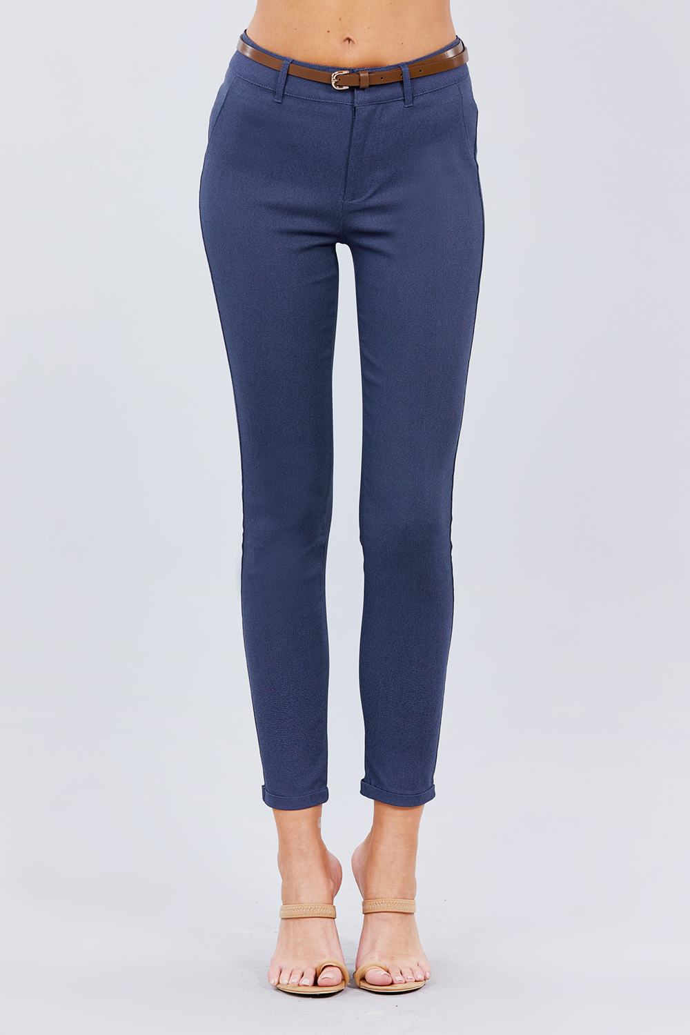Belted Textured Long Pants - Absolute Fashion 2020