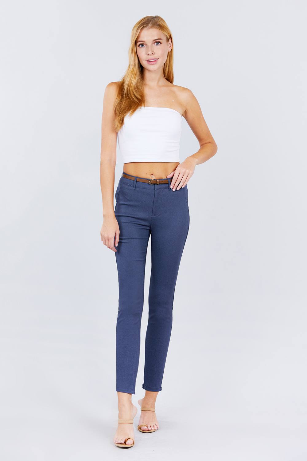 Belted Textured Long Pants - Absolute Fashion 2020