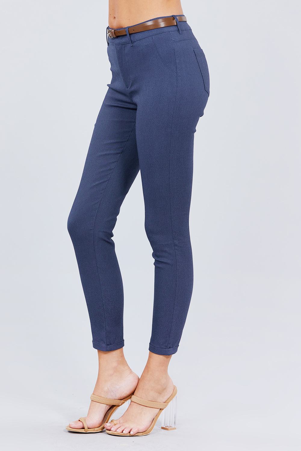 Belted Textured Long Pants - Absolute Fashion 2020