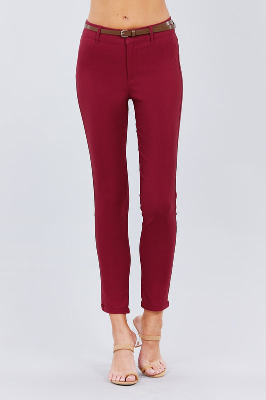 Belted Textured Long Pants - Absolute Fashion 2020