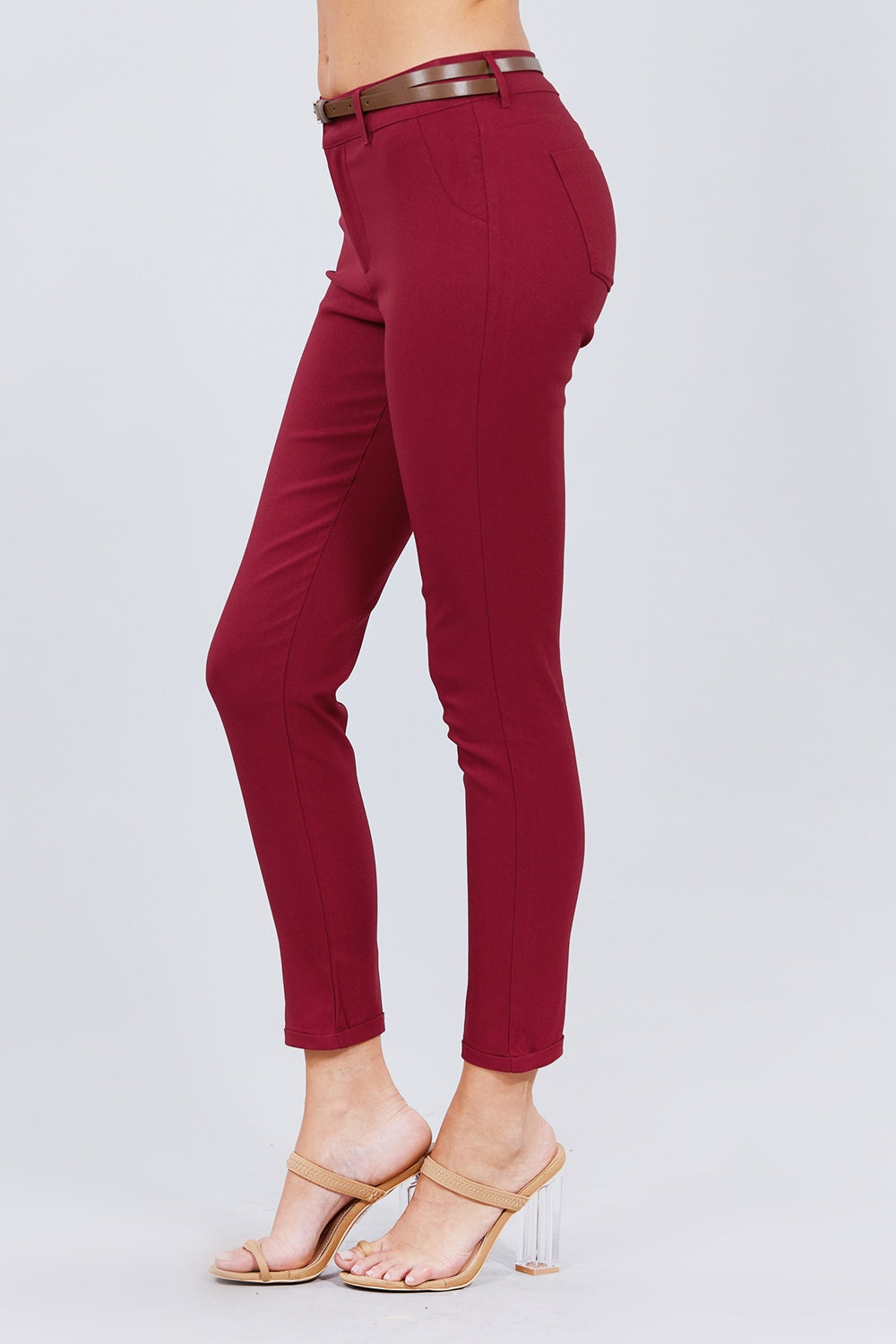 Belted Textured Long Pants - Absolute Fashion 2020