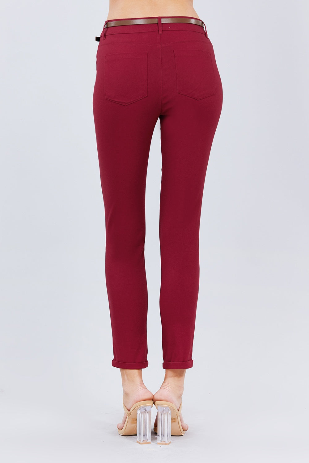 Belted Textured Long Pants - Absolute Fashion 2020