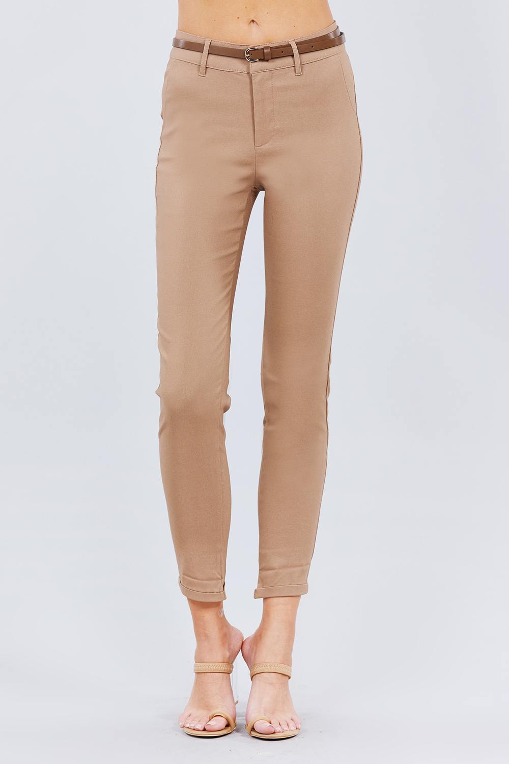 Belted Textured Long Pants - Absolute Fashion 2020
