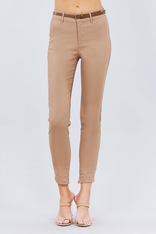 Belted Textured Long Pants - Absolute Fashion 2020