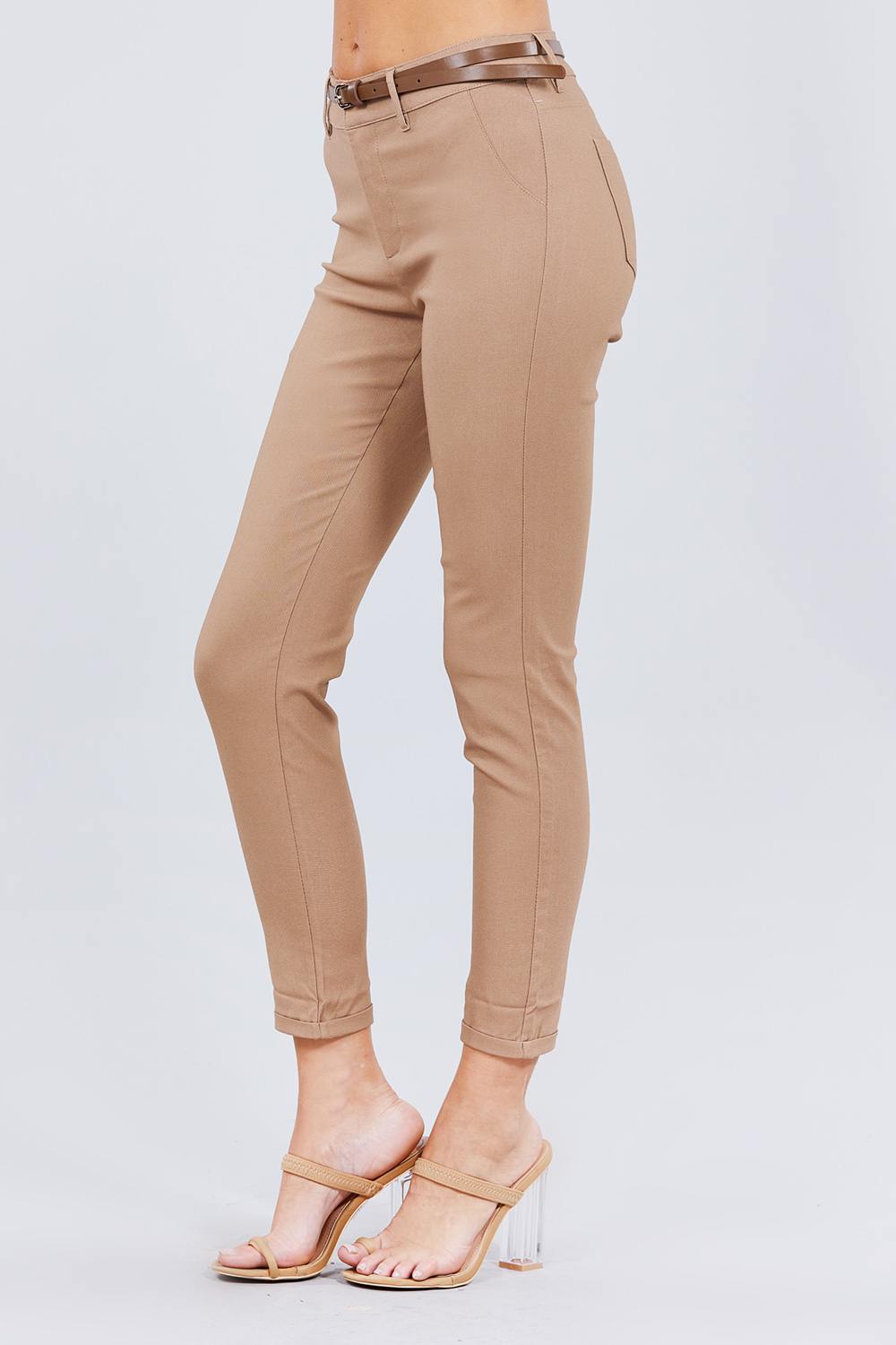 Belted Textured Long Pants - Absolute Fashion 2020