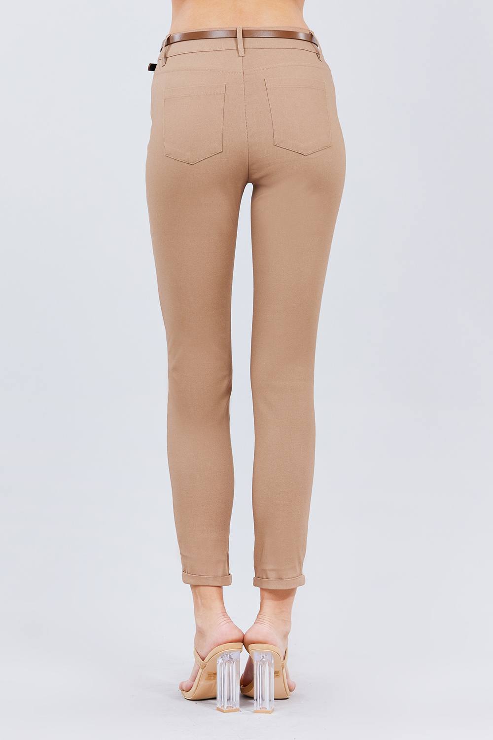 Belted Textured Long Pants - Absolute Fashion 2020