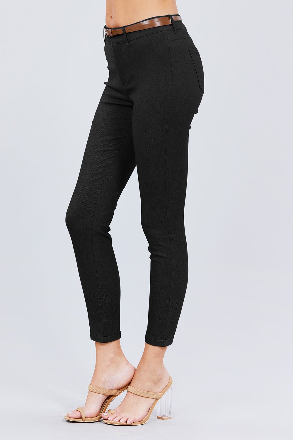 Belted Textured Long Pants - Absolute Fashion 2020