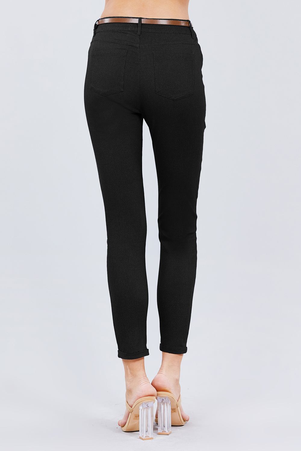 Belted Textured Long Pants - Absolute Fashion 2020
