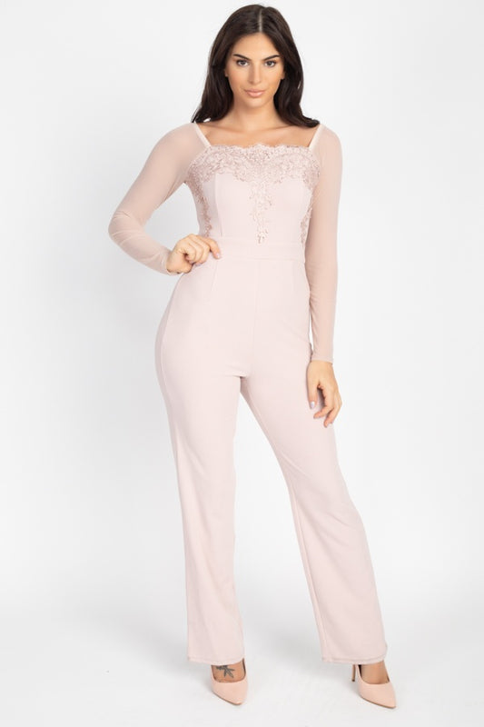 Self Tie Lace Embroidered Jumpsuit - Absolute Fashion 2020