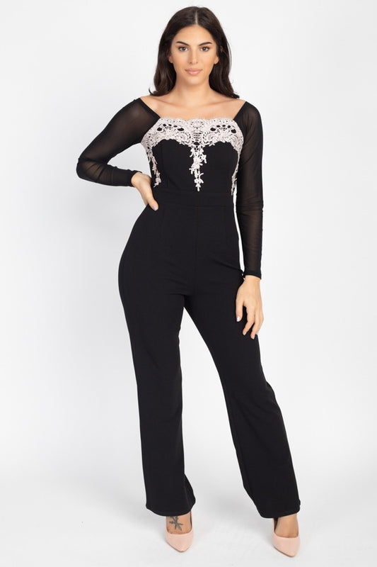 Self Tie Lace Embroidered Jumpsuit - Absolute Fashion 2020