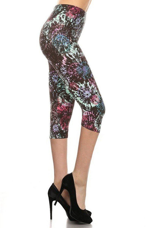 Tie Dye Printed High Waisted Capri Leggings With Elastic Waistband - Absolute Fashion 2020