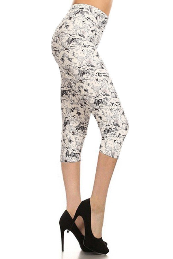 Cat Print, High Waisted Capri Leggings In A Fitted Style With An Elastic Waistband - Absolute Fashion 2020
