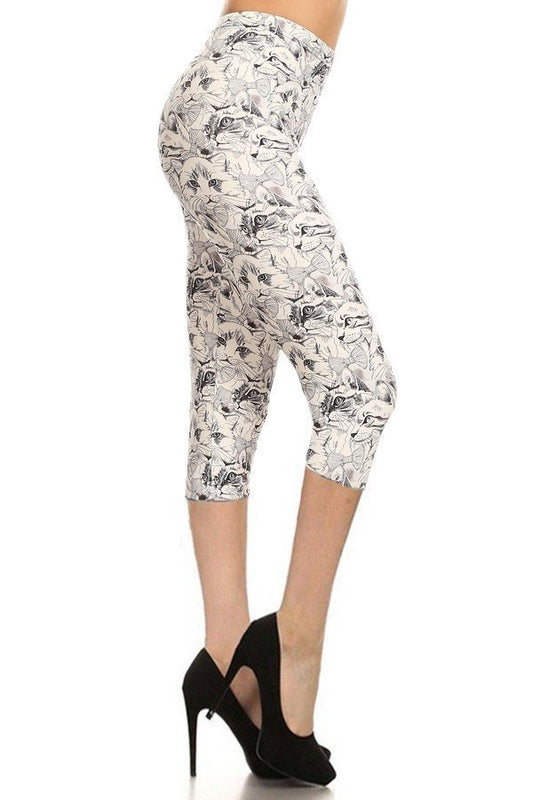 Cat Print, High Waisted Capri Leggings In A Fitted Style With An Elastic Waistband - Absolute Fashion 2020