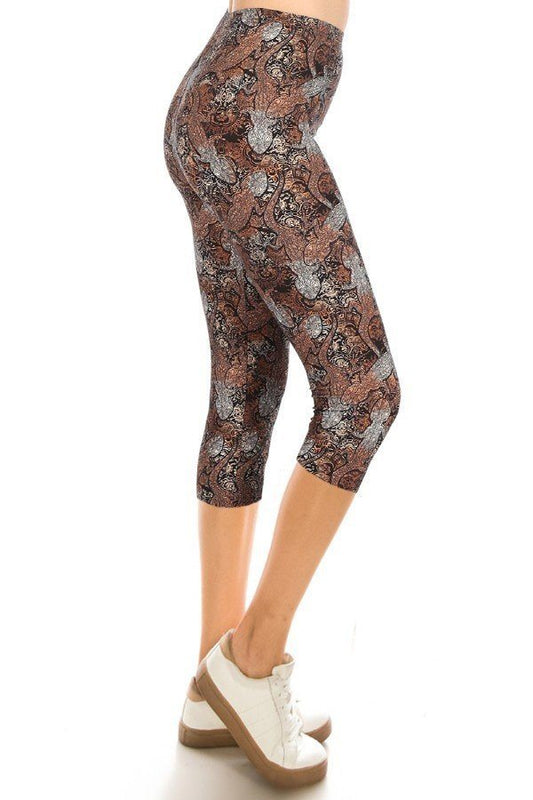Printed, High Waisted, Capri Leggings With An Elasticized Waist Band - Absolute Fashion 2020