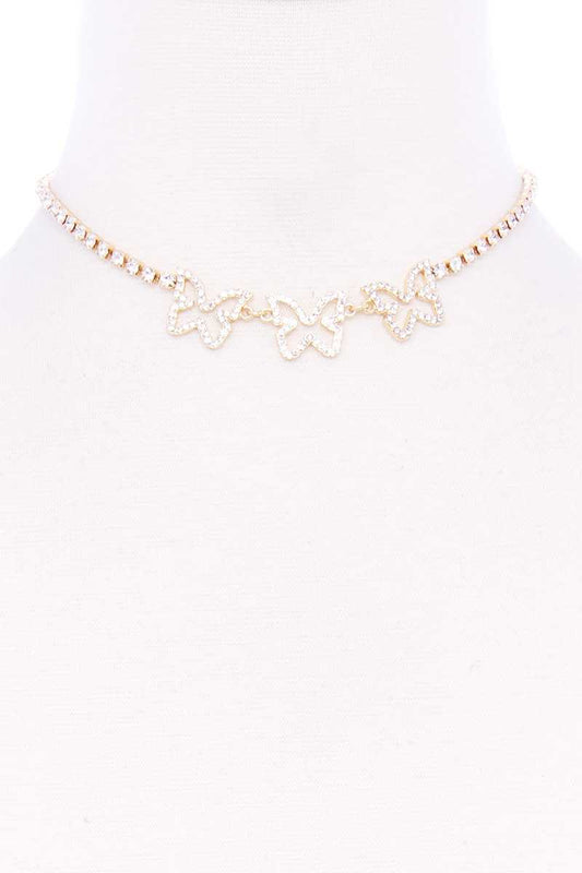 Rhinestone Triple Butterfly Short Necklace - Absolute Fashion 2020