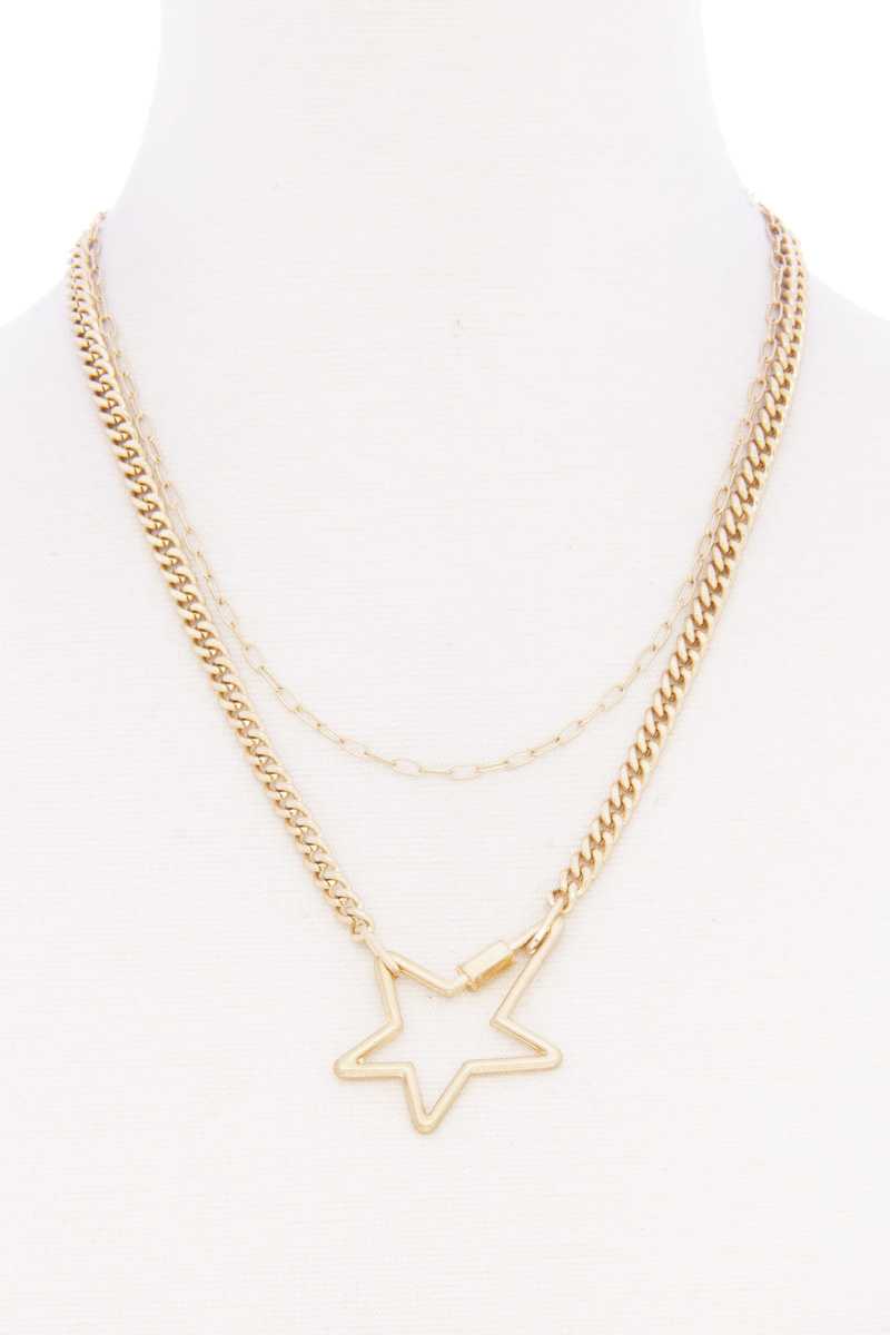 Star Pendnat Cuban Link Layered Metal Necklace - Absolute Fashion 2020