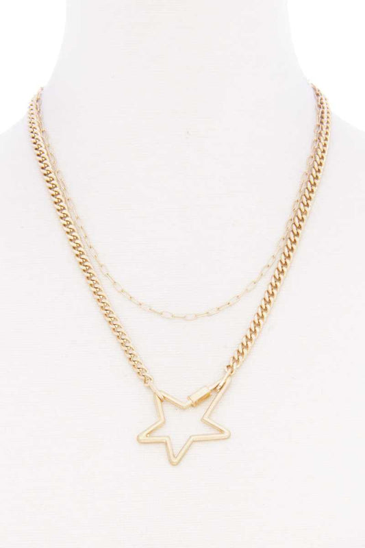 Star Pendnat Cuban Link Layered Metal Necklace - Absolute Fashion 2020