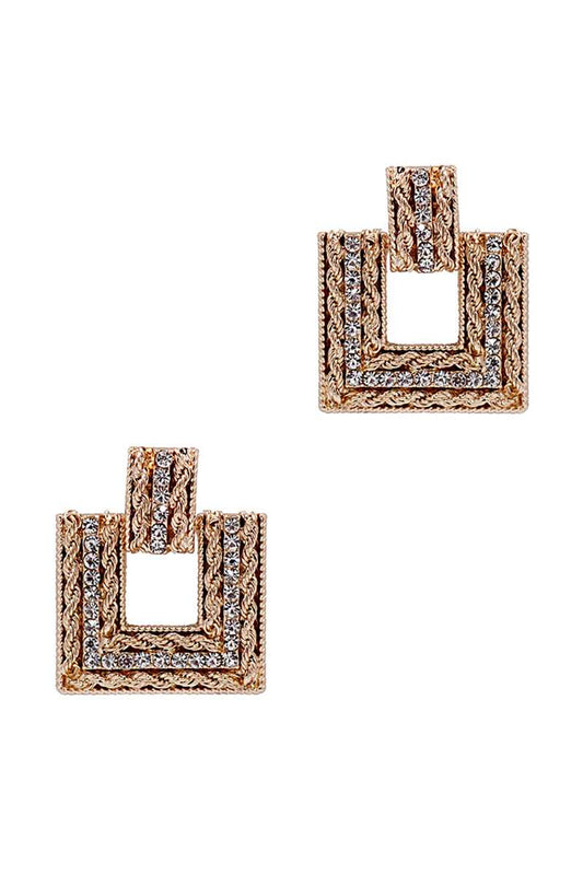Square Studded Stone Metal Earring - Absolute Fashion 2020