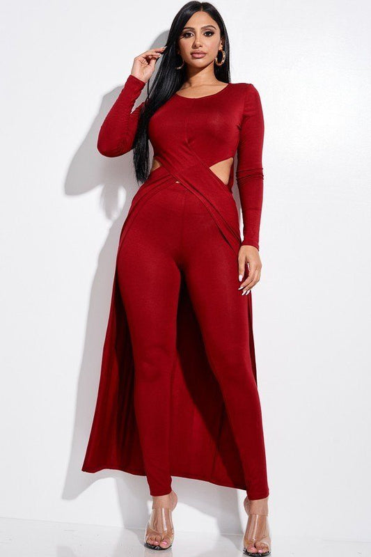 Solid Heavy Rayon Spandex Long Sleeve Crossed Over Long Top And Leggings 2 Piece Set - Absolute Fashion 2020