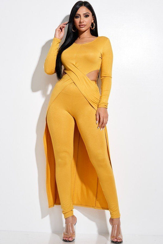 Solid Heavy Rayon Spandex Long Sleeve Crossed Over Long Top And Leggings 2 Piece Set - Absolute Fashion 2020