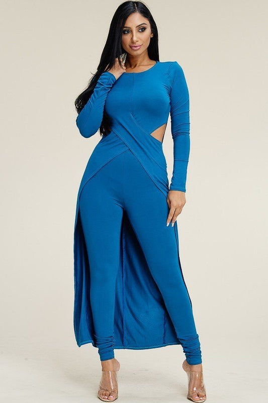 Solid Heavy Rayon Spandex Long Sleeve Crossed Over Long Top And Leggings 2 Piece Set - Absolute Fashion 2020