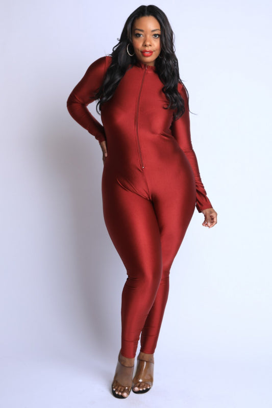 Thumbhole Mock Neck Zip Up Jumpsuit - Absolute Fashion 2020