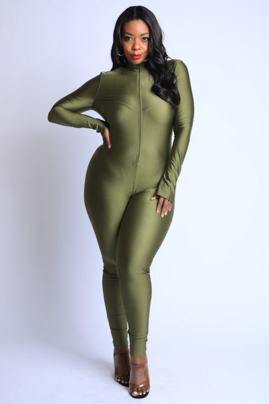 Thumbhole Mock Neck Zip Up Jumpsuit - Absolute Fashion 2020