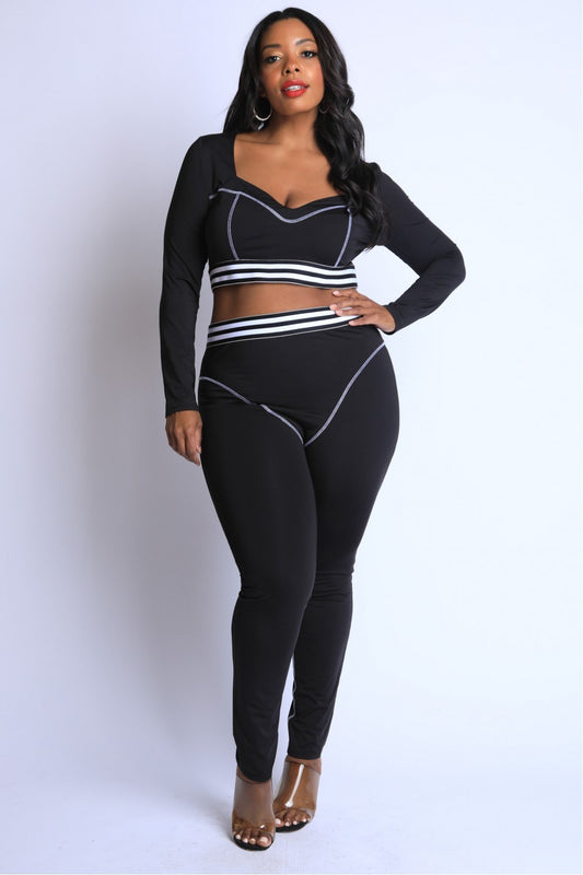 Striped Elastic Reverse Cover Stitch Detailed Set - Absolute Fashion 2020