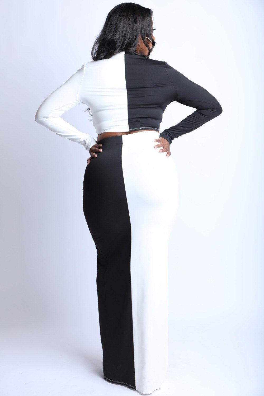Color Blocked Maxi Skirt Front Slit Set - Absolute Fashion 2020