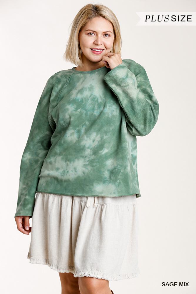 French Terry Tie-dye Raglan Long Sleeve Top With Raw Hem - Absolute Fashion 2020