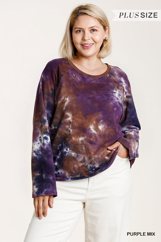 French Terry Tie-dye Raglan Long Sleeve Top With Raw Hem - Absolute Fashion 2020