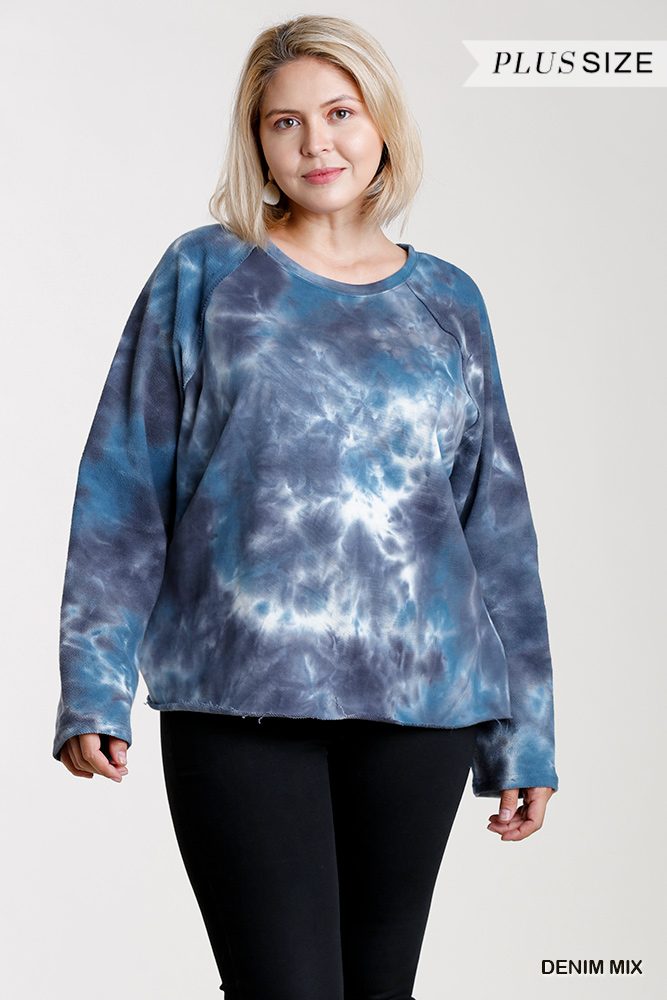 French Terry Tie-dye Raglan Long Sleeve Top With Raw Hem - Absolute Fashion 2020