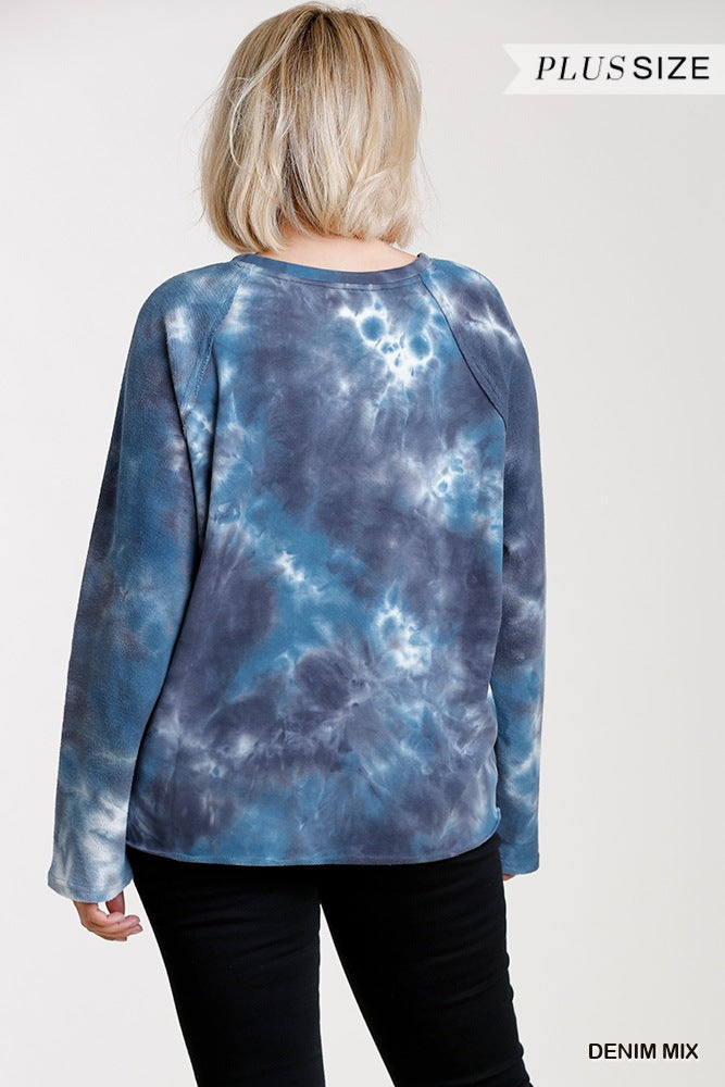 French Terry Tie-dye Raglan Long Sleeve Top With Raw Hem - Absolute Fashion 2020