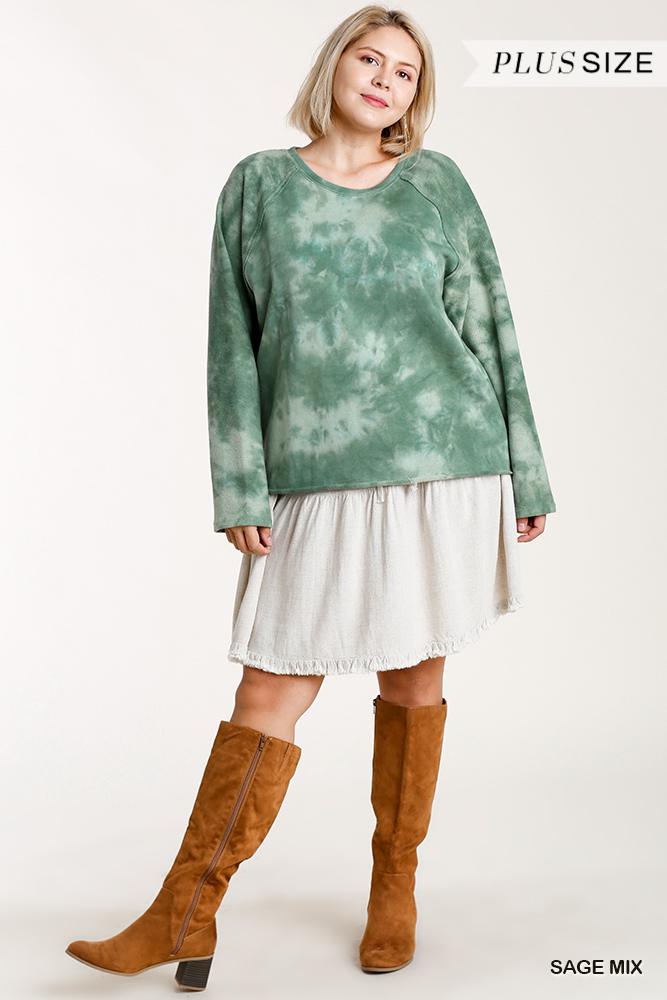 French Terry Tie-dye Raglan Long Sleeve Top With Raw Hem - Absolute Fashion 2020
