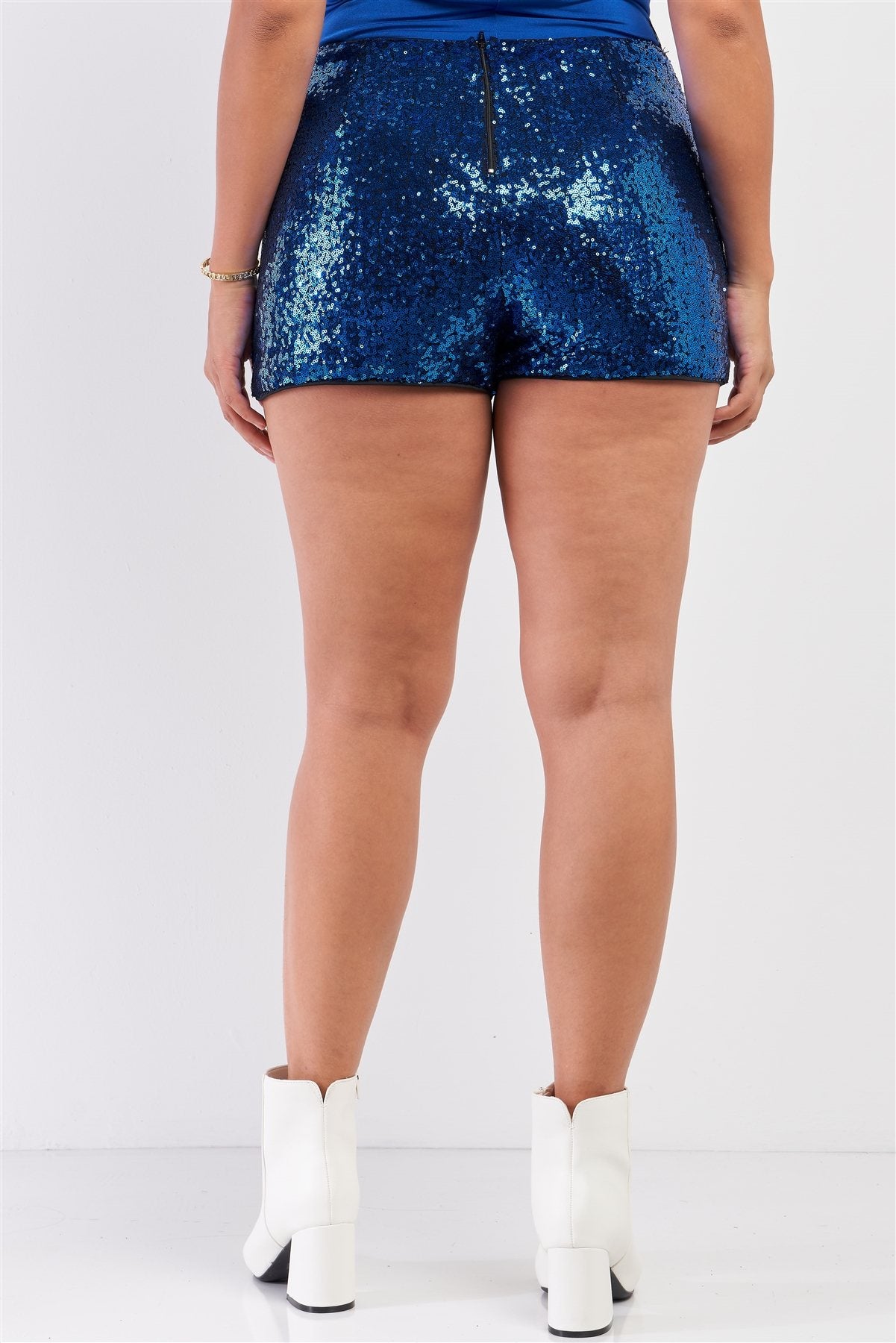 Plus Size Shiny Sequin High Waisted Mini Shorts - Absolute Fashion 2020