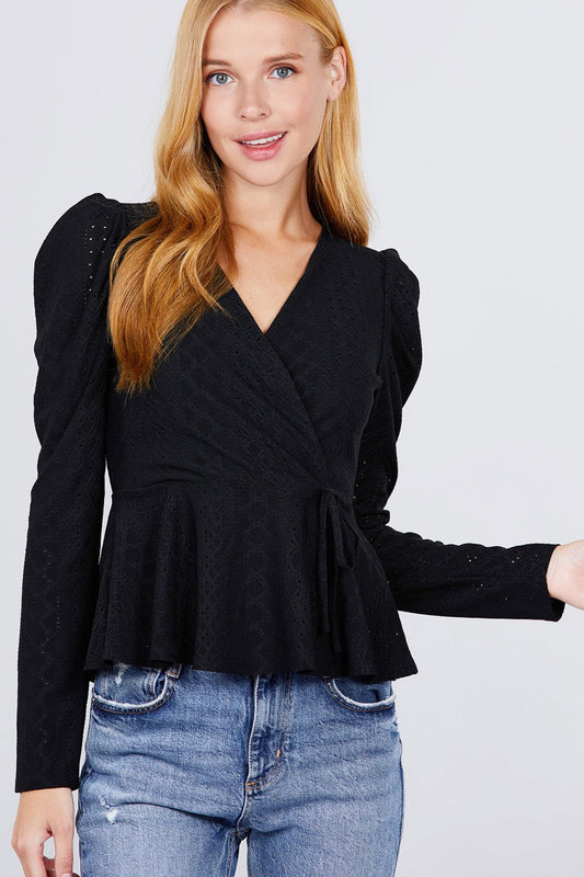 Surplice W/ribbon Tie Peplum Top - Absolute Fashion 2020