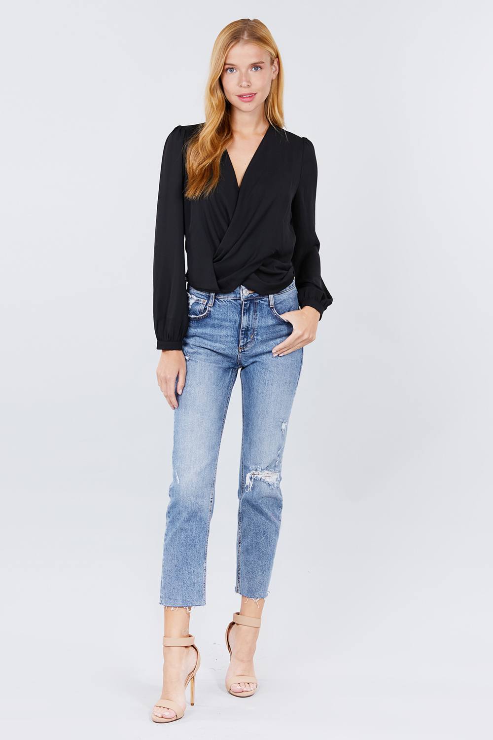 V-neck Surplice Woven Top - Absolute Fashion 2020