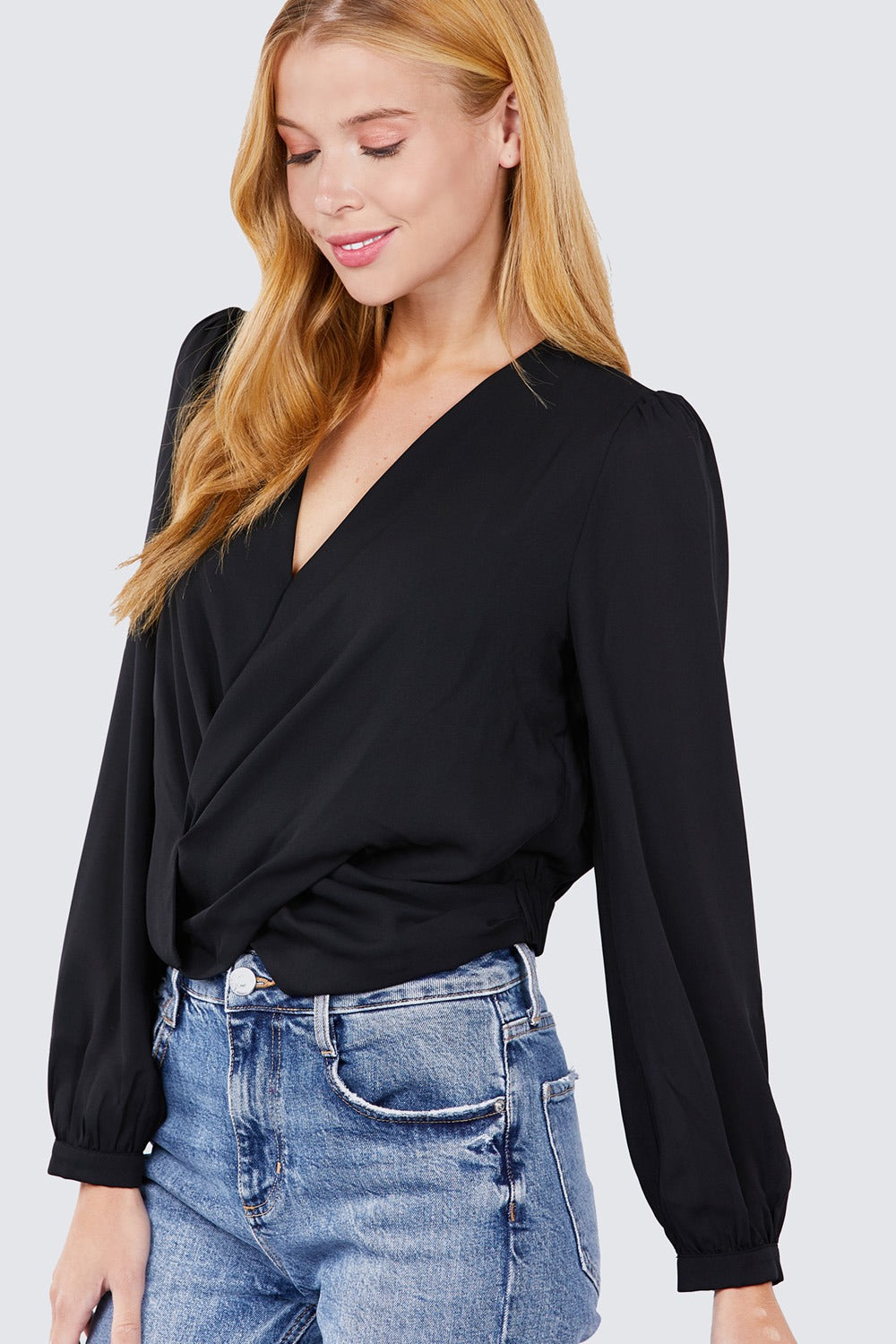 V-neck Surplice Woven Top - Absolute Fashion 2020