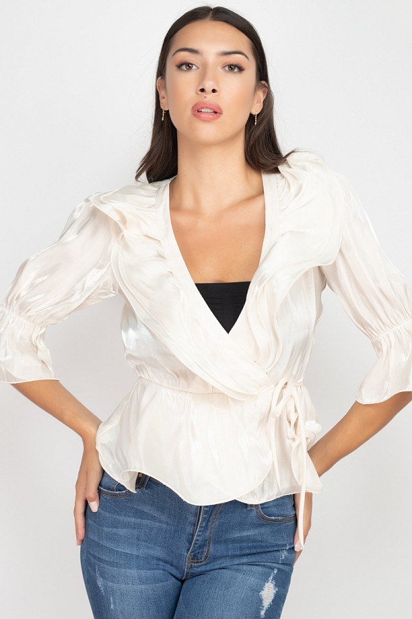 Surplice Short Sleeve Ruffle Top - Absolute Fashion 2020