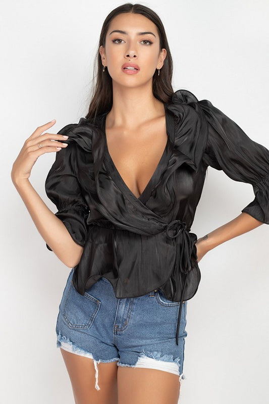 Surplice Short Sleeve Ruffle Top - Absolute Fashion 2020
