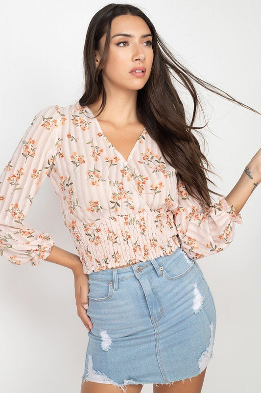 Floral Shadow Stripe V-neck Top - Absolute Fashion 2020
