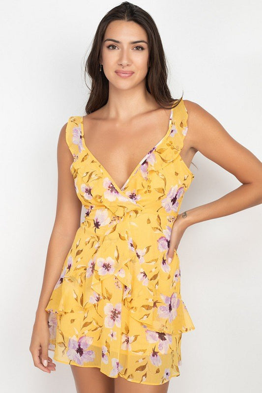 Floral Ruffle Trim Fit & Flare Mini Dress - Absolute Fashion 2020