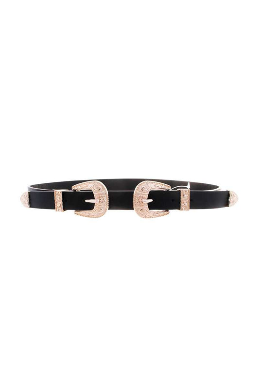 Double Gold Pattern Metal Buckle Western Belt - Absolute Fashion 2020